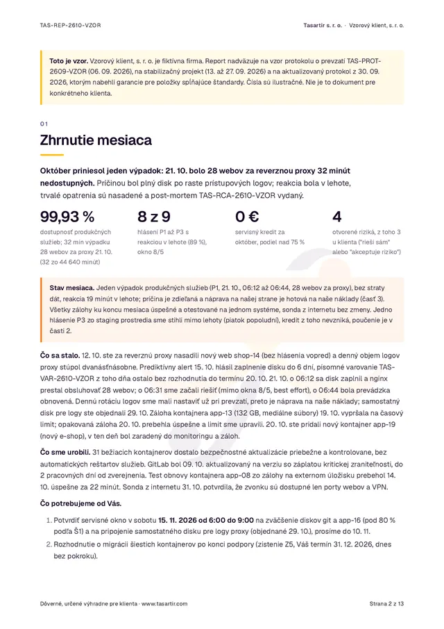 Zhrnutie mesiaca: dostupnosť, hlásenia, kredity